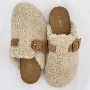 J. Crew white fuzzy slip on mules